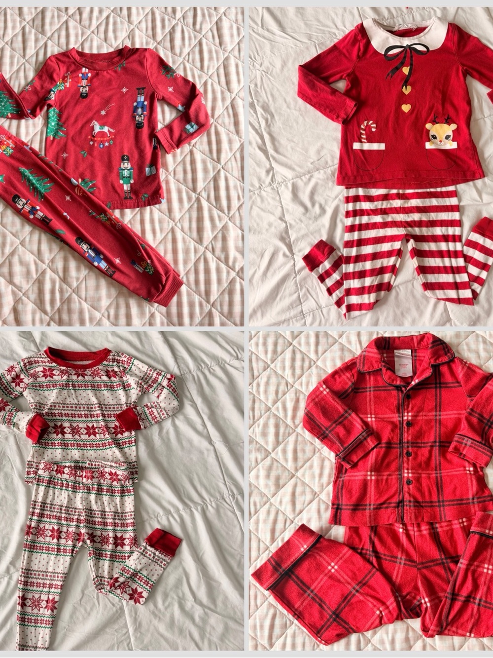 2T Christmas Pajama Lot – 4 Holiday PJ Sets Nutcracker Plaid Reindeer